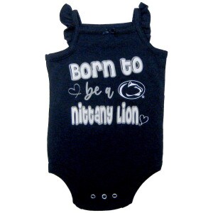 navy girls onesie with Born to be a Nittany Lion, heart, and Penn State Athletic Logo